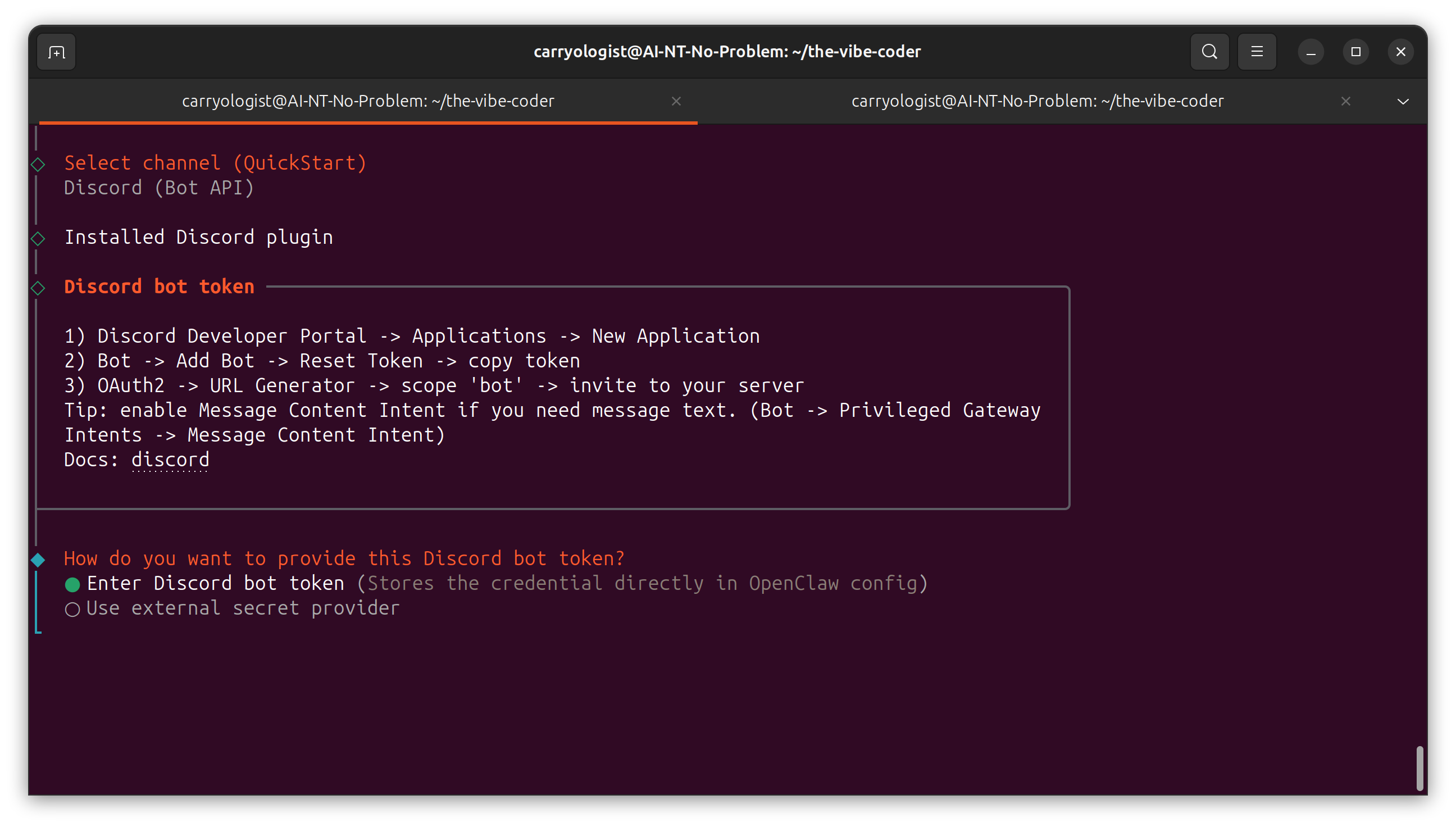 Discord OAuth2 page showing scopes selection