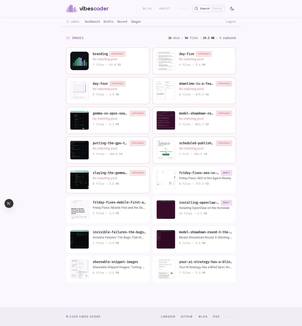 Run 1 admin/images page