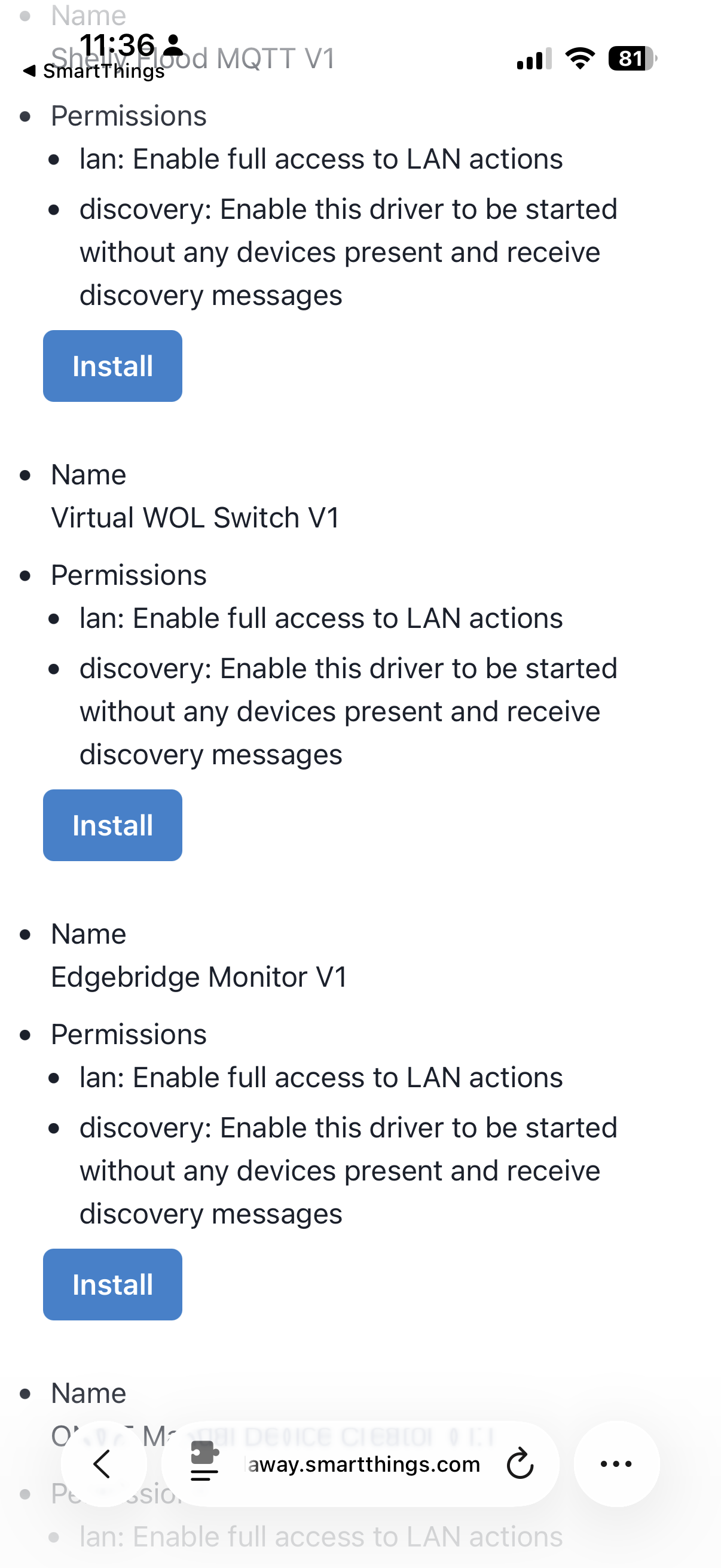 Driver list showing Virtual WOL Switch V1
