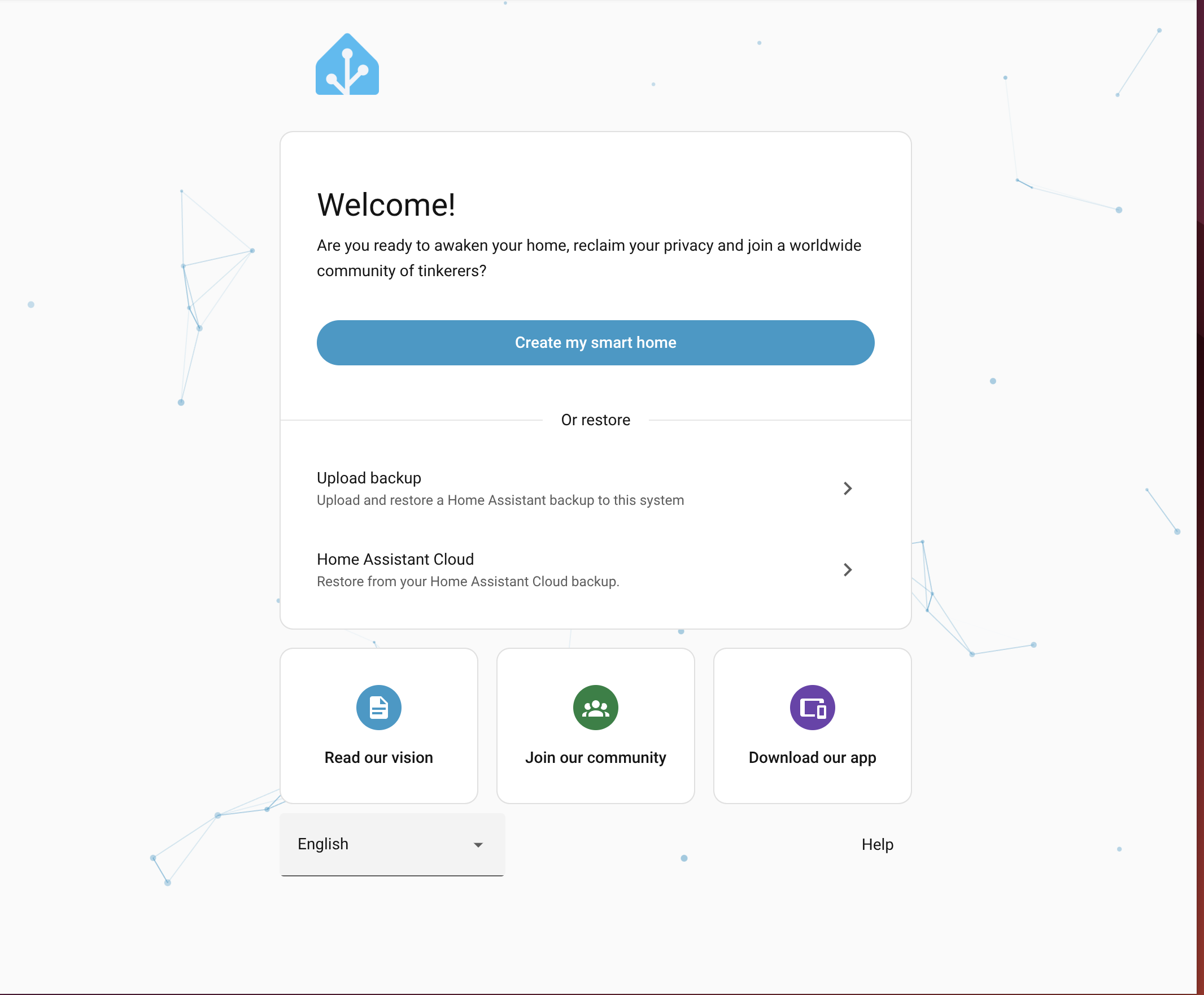 Home Assistant welcome screen
